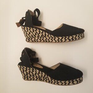 Serra Espadrilles Black and Beige Wedge Lace Up size 7